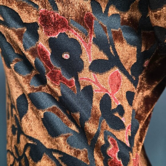 Vintage 90s Brown Floral Velvet Maxi Dress Size 8 Asian Cocktail Gothic Vampy - Picture 6 of 13